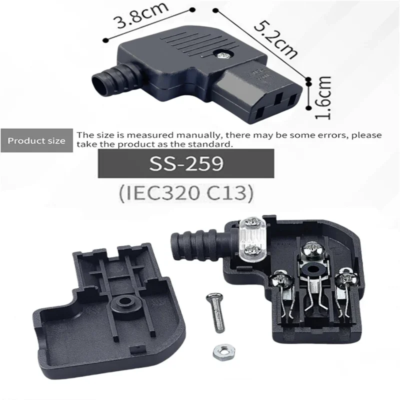 Black Elbow IEC320 C13 C14 Power Cord Wiring Power Plug Assemble IEC Connector Outlet PDU UPS Electrical AC Socket Plug 10A 250V