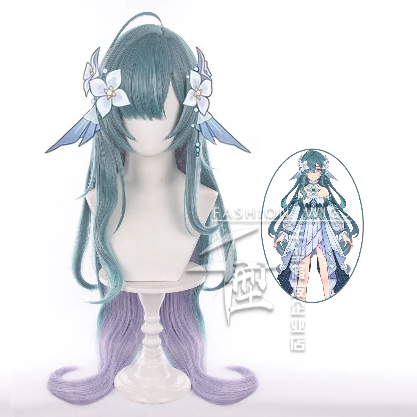 Game Genshin Impact Vodyanitsa Cosplay Wig Green Purple Mixed Women Heat Resistant Synthetic Hair For Halloween Carnival Party