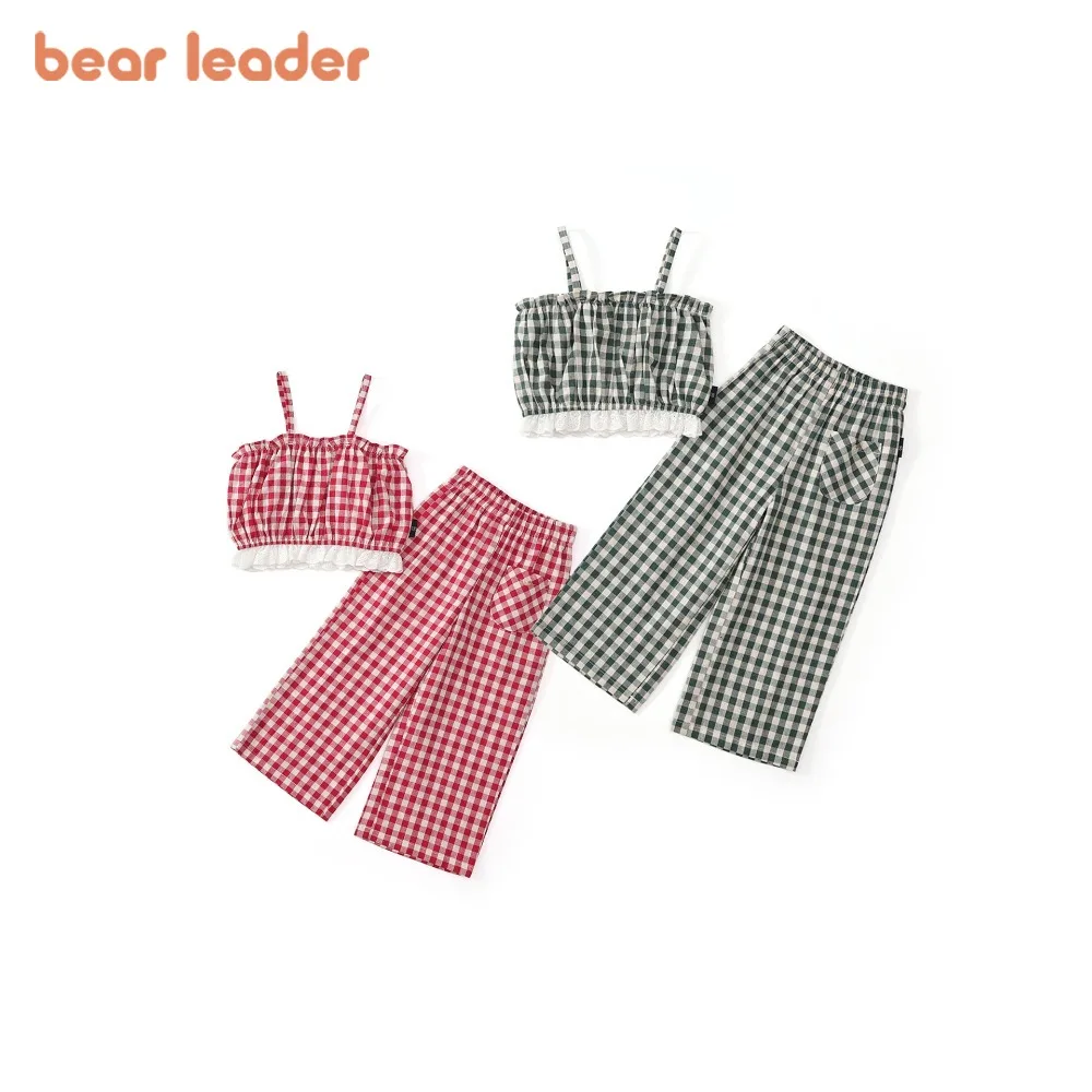 

Bear Leader Summer Korean Style Girls' Set Plaid Printed Sleeveless Camisole Top+Pants Fashionable Casual Children's Clothing