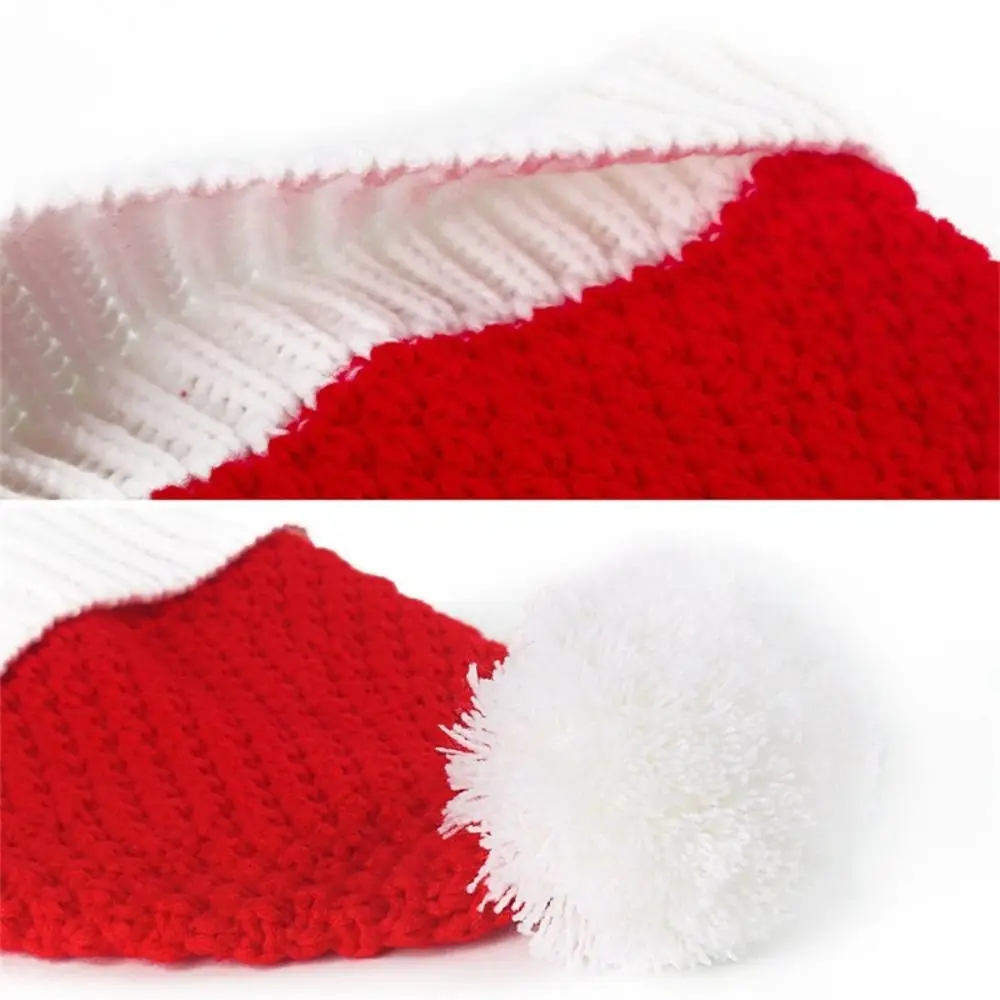 Czapka świąteczna z dzianiny, akcesoria materiałowe, dziergana czapka z pluszową pomponką, miękka czapka beanie, kreskówkowy szalik, czapka Świętego Mikołaja dla dziewczynek
