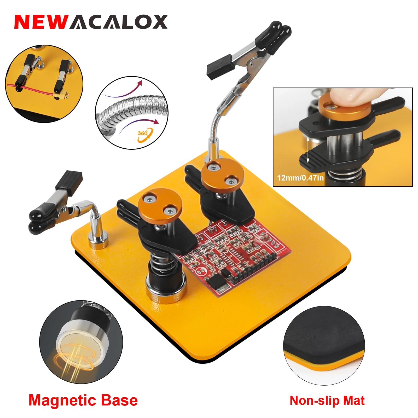 NEWACALOX Helping Hands Soldering Tool Magnetic Metal Flexible Arms Alligator Clips PCB Holder for Electronics Repair/Crafts