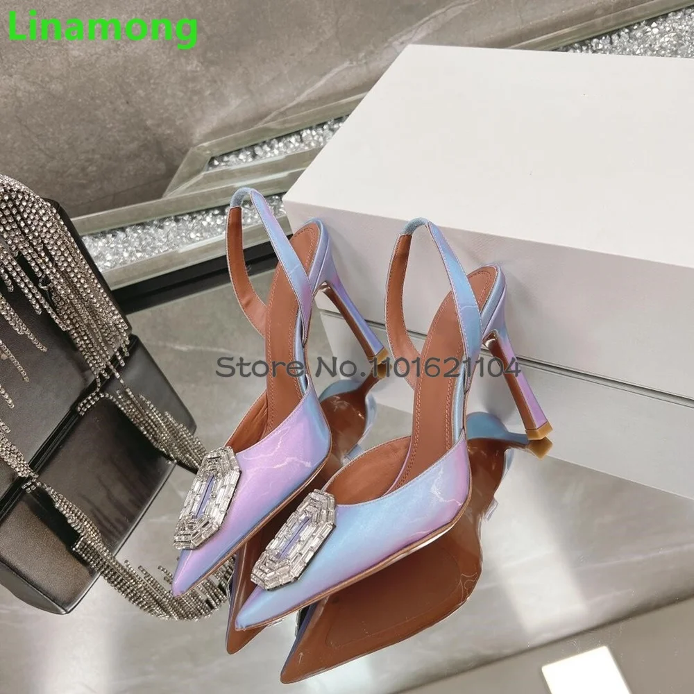 Circular Crystal Luxury Pumps 2024 Thin High Heel Pointed Toe Back Strap Slingback Elegant Fashion All-match Solid Shallow Shoes