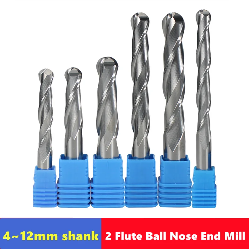 Image of 4/6/8/10/12mm Schaft 2-Schneiden-Kugelkopffräser 22/32/42/52/62mm CNC-Fräser Hartmetall-Fräser für Holzbearbeitung