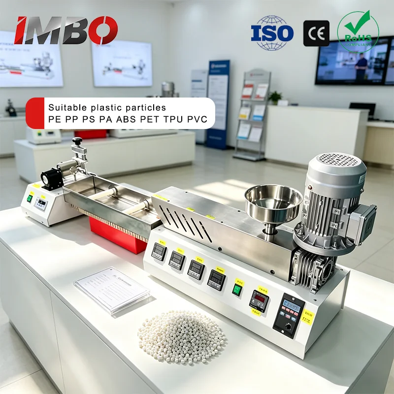 IMBO Small single screw plastic extruder laboratory specific with cold water tank cooling for PE pipes and PP pipes