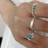 VENTFILLE 925 Silver Ring for Women Girl Blue Crystal Turquoise Frosted Retro Elegant Jewelry Birthday Gift Dropship Wholesale