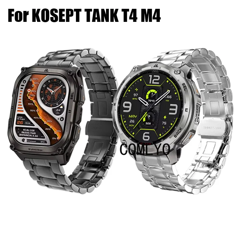 

For KOSPET Tank T4 M4 Smart Watch Strap Stainless steel metal Men Band 22mm