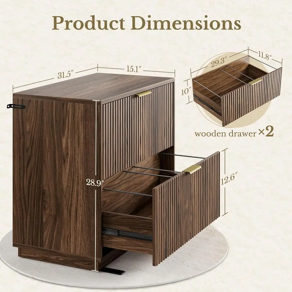 Luted Ile Cabinet, 32'' Lateral Ile Cabinet, Legal/Letter/A4/4 Size Hanging Files, Wood File Storage, Home Office, Black Walnut