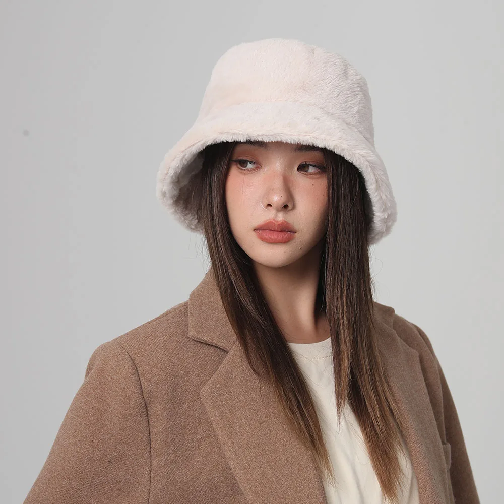 2024 NEW Funny Fashion Autumn Winter Leopard Fur Bucket Hat sheep Ear Ball Plush Fisherman Hat Soft Warm Thick Basin Bucket Hats