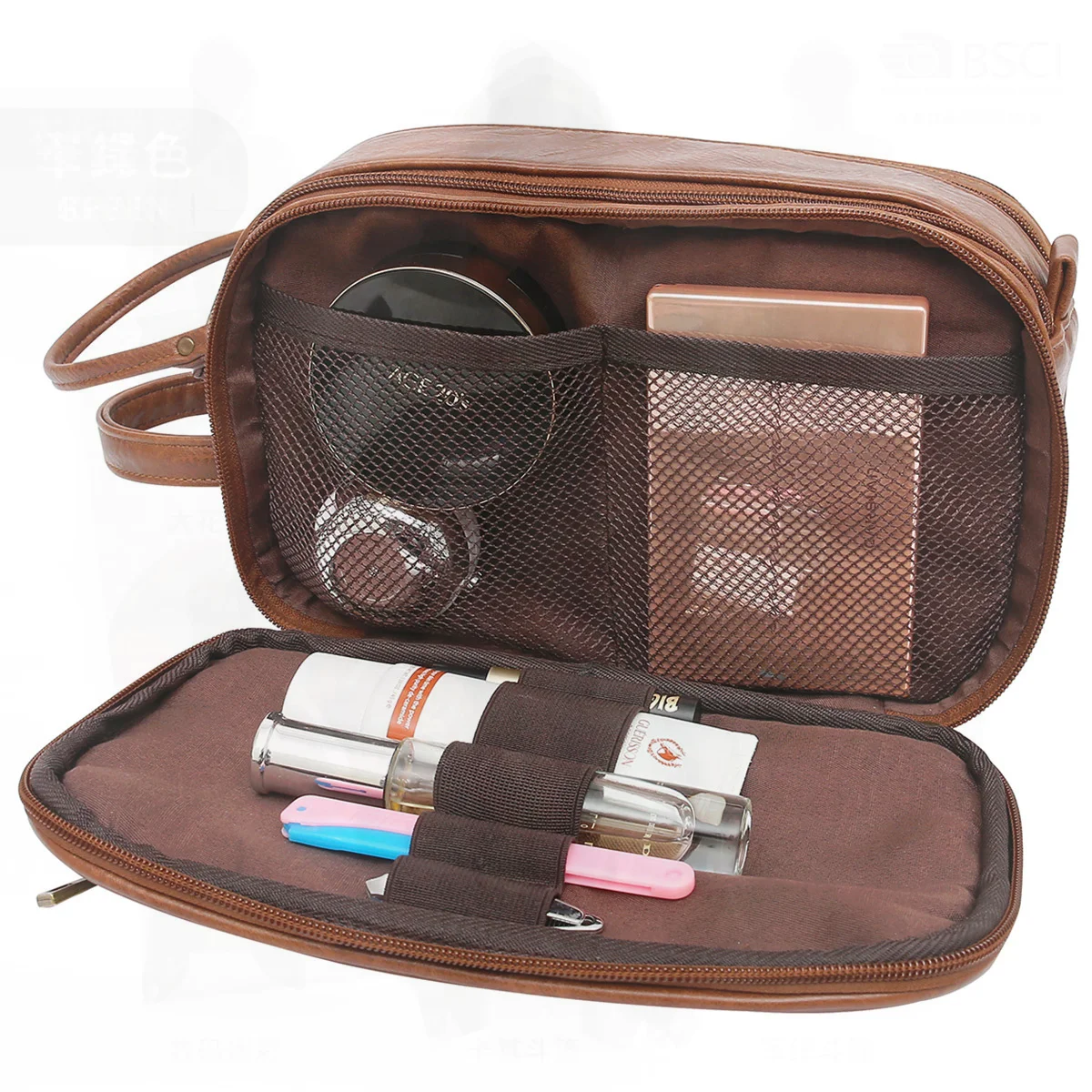 Men's Travel Toiletry Bag Urban Minimalism PU Leather Cosmetic Storage Bag Black Dark Brown Light Brown Army Green Options