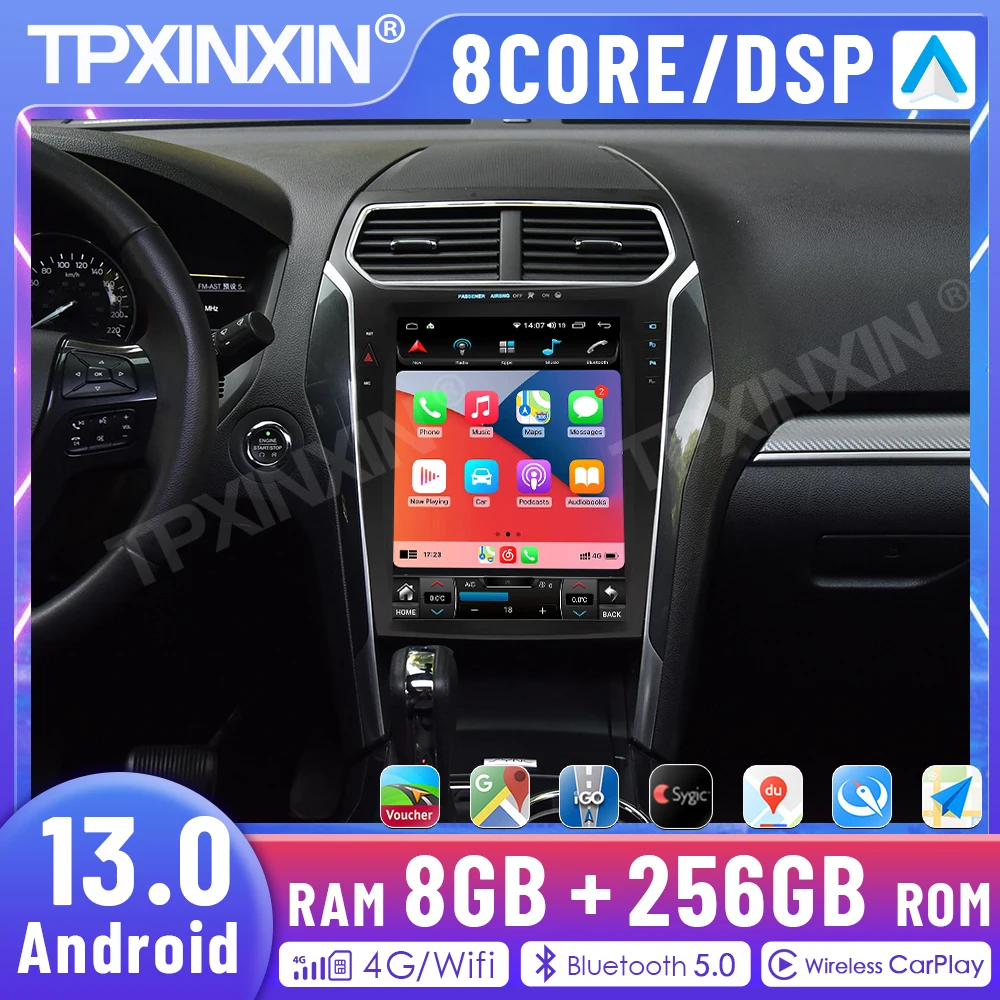 

Автомобильный радиоприемник в стиле Tesla Android 13,0 для Ford Explorer 2014-2019, Магнитола Carplay 8 + 128 ГБ, мультимедиа, сенсорный экран 12,1 дюйма