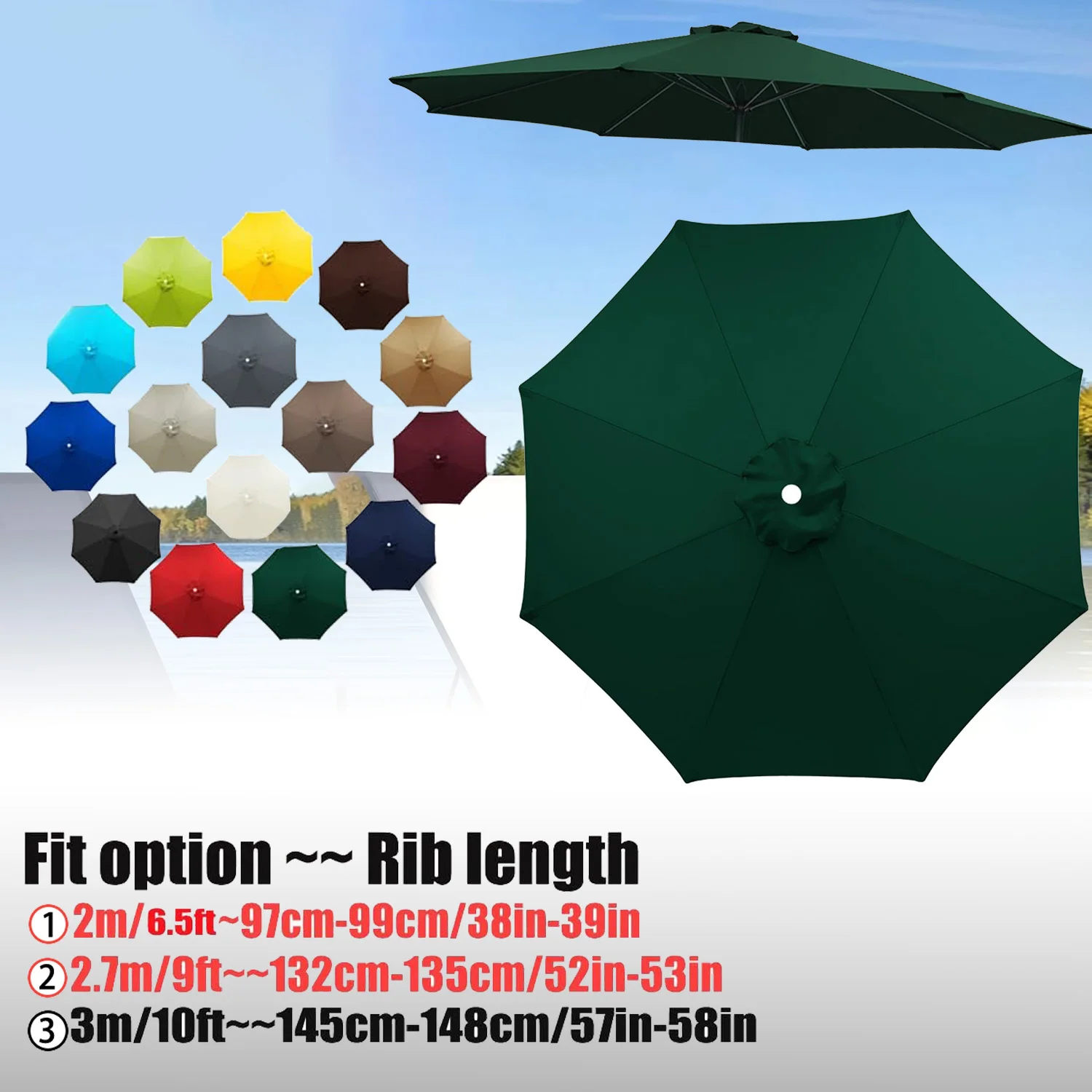 6.5ft 9ft 10ft Patio Umbrella Top Canopy Cover, 6 Ribs 8 Ribs Outdoor Market Pool Umbrella Replacement Cloth, Table Umbrella