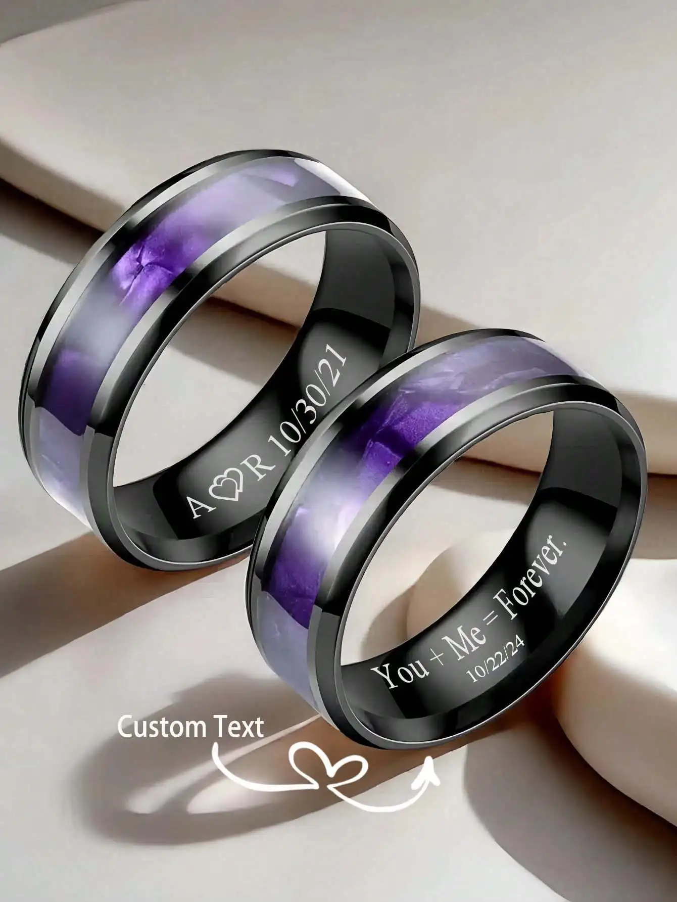 1 pcs Custom Purple Black Fashion Ring Name Date Engraved Stainless Steel Rings Jewelry