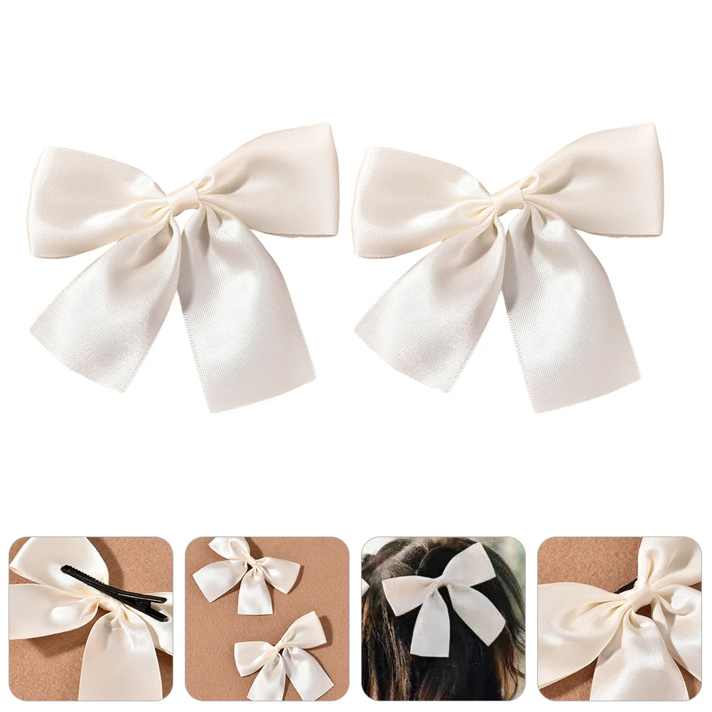 

2 Pcs Tiara Hair Tie Bride Wedding Bow Clip Grace Accessories Barrette Bowknot White Miss Women's