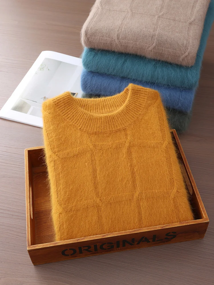 

TLOML Мужской 100% норковый кашемировый свитер с круглым вырезом, плотный вязаный пуловер, умный повседневный мягкий теплый осенне-зимний норковый кашемировый топ