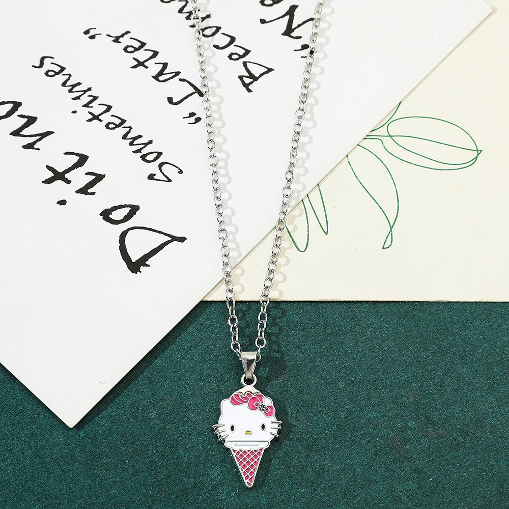 1pc Hello Kitty Ice Cream Necklace Pink Collar Chain Anime Girl Gift