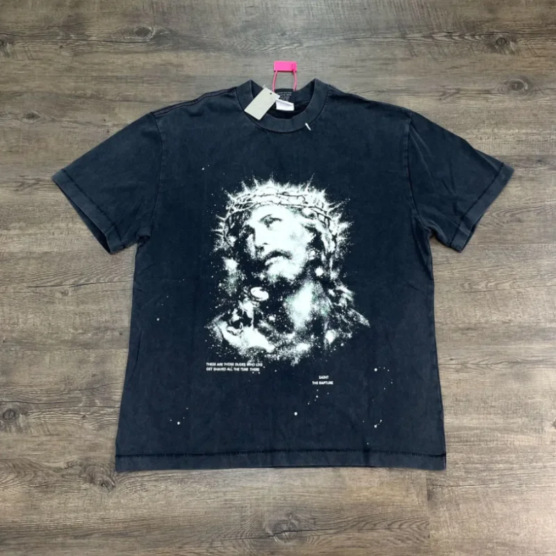 

Ai Trend SAINT Black High quality Luminous Digital Print Retro Short Sleeve T-Shirt Summer Fashion Mens Womens Tops TEE
