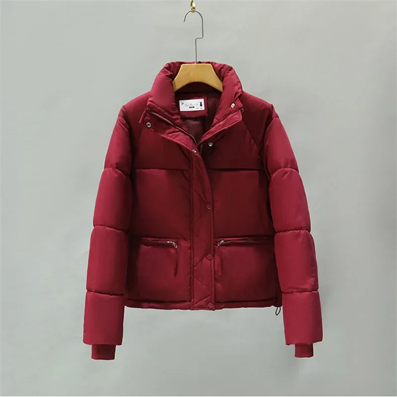 2025 Autumn Winter Overcoat Cotton-padded Coat Women Stand-up Collar Parka Short Jacket Student Thicken Warm Tops Loose Coats 5