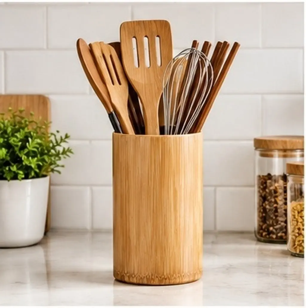Bamboo Chopsticks Storage Barrel Multifunctional Kitchen Utensils Container for Spatulas Ladles Spoons Tongs Whisks