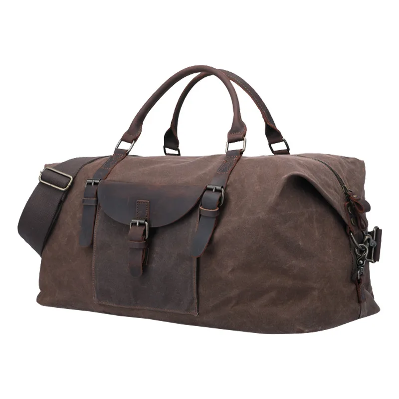 الرجعية في الهواء الطلق يده مقاوم للماء مقاومة للاهتراء سعة كبيرة الجلود النفط الشمع قماش السفر الأمتعة حقيبة واق من المطر وظيفية