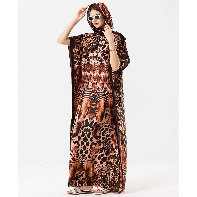 아프리카 여성용 오버사이즈 보헤미안 실키 프린트 여름 카프탄 드레스 무슬림 여성 라마단 카프탄 드레스
