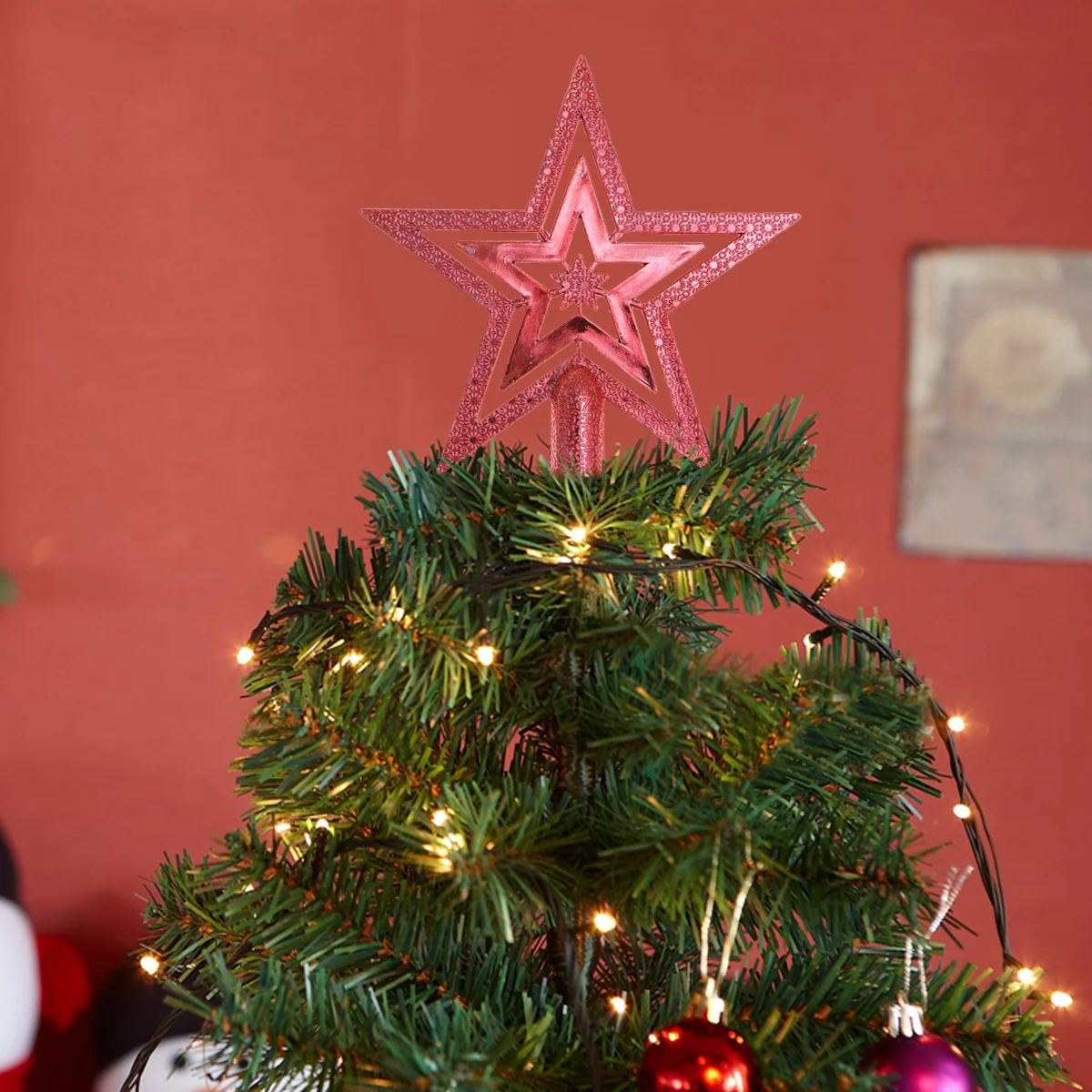 

15Cm Christmas Tree Topper Star Red Lightweight Festive Decoration Lovely Design For Holiday Party Diy Treetop Ornament