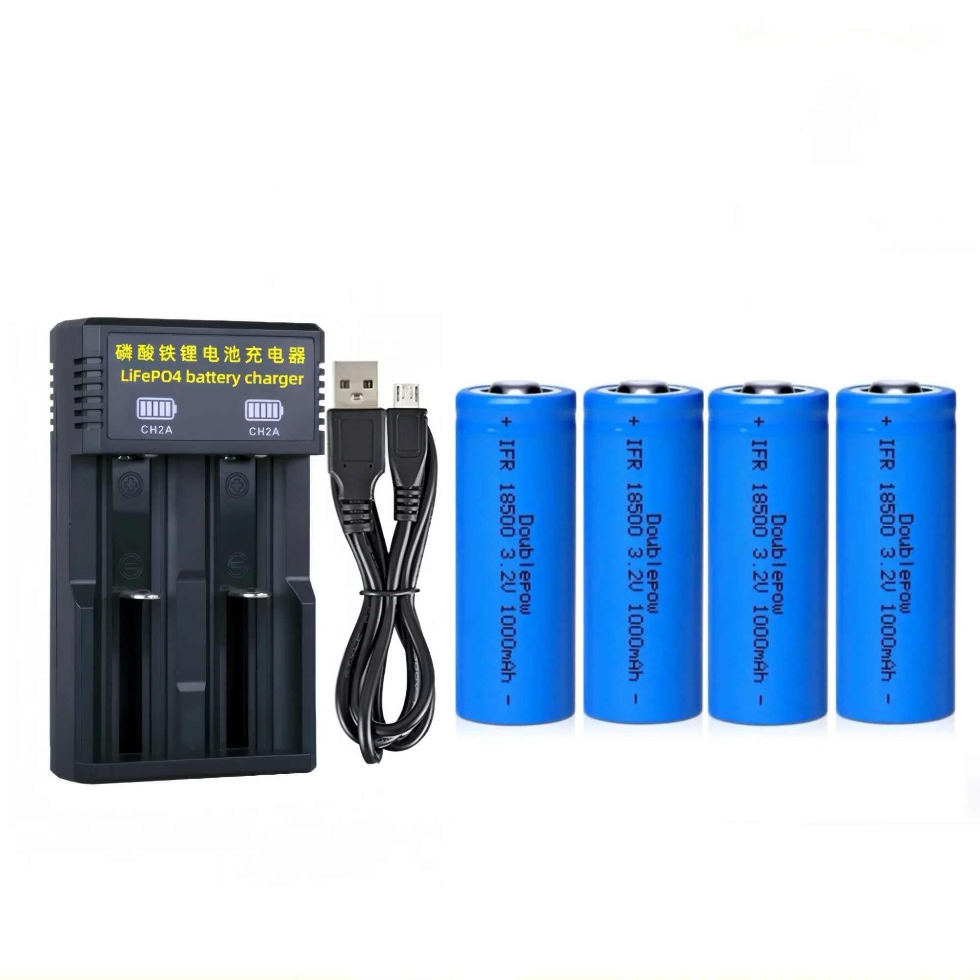 4PCS 18500 LiFePO4 Battery 3.2V 1000mAh LiFePO4 Battery Charger for Flashlight Speaker Electric Toothbrush Radio Shaver Juicer