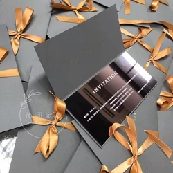 Customized Wedding High end Invitation Letter Folded Light Gold Mirror Acrylic Business Annual Meeting Opening Anniversary Invit