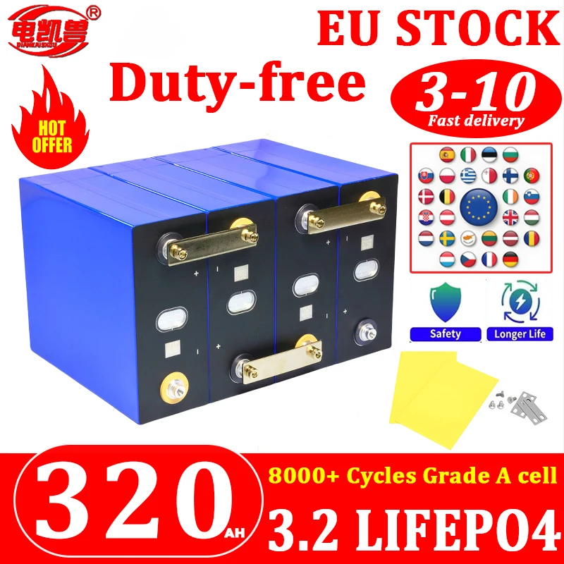 

Новый аккумулятор Lifepo4 3,2 В, 320 Ач, класс A, 8000 циклов, 3C, высокая мощность, сделай сам, 12 В, 24 В, 48 В, тележка для гольфа, солнечная аккумуляторная батарея, склад ЕС