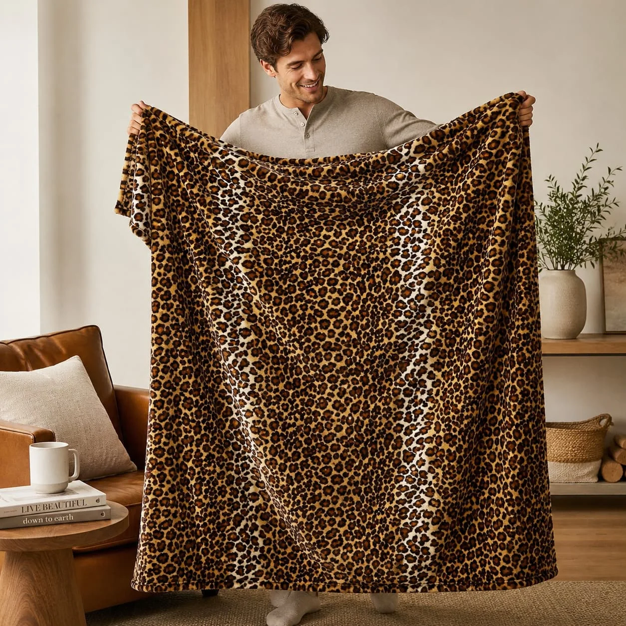 Edenleaf Leopard Print Blanket Fleece Throw for Bed Sofa Travel and Camping, Super Soft Cozy Fluffy Plush Cheetah Print Blanket for All Seasons 50