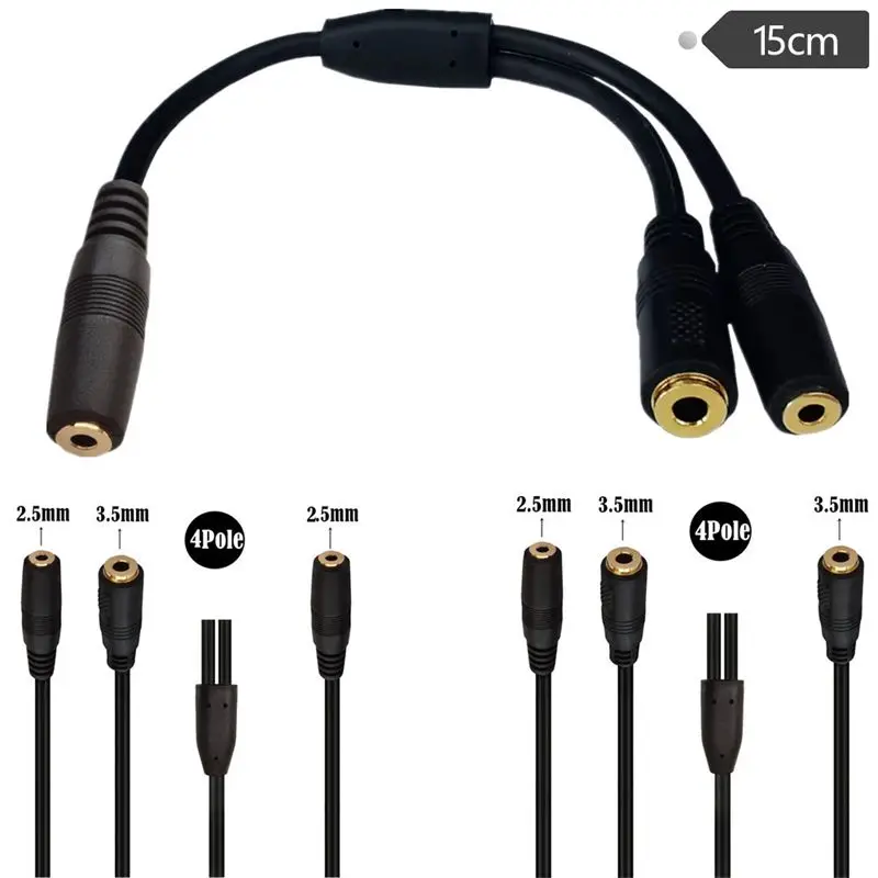 3.5mm Four Core Gold Plated 2.5mm Female To Female Docking Earphones, Computer Power Amplifier, Audio, Car Audio, 4-Pole Stereo