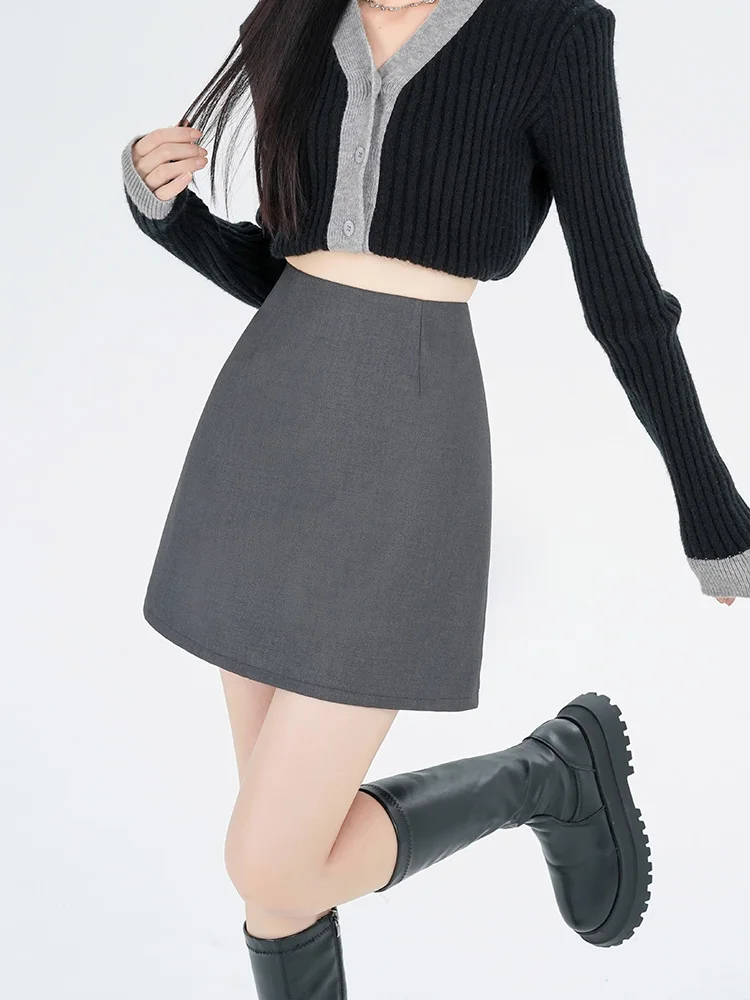 

Шерстяная юбка А-силуэта для женщин, с завышенной талией, облегающая, модная, повседневная, женская юбка с завышенной талией