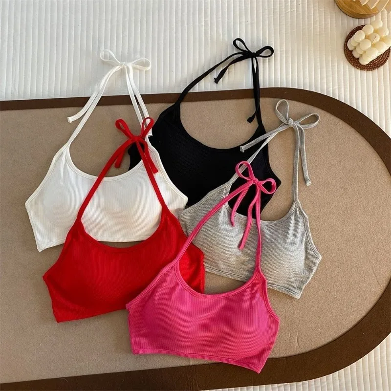 Sexy Halter Camisole Women Summer Crops Fashion Sweet Solid Y2k Aesthetic Kroean Causal Streetwear Beach Style Hotsweet Holiday