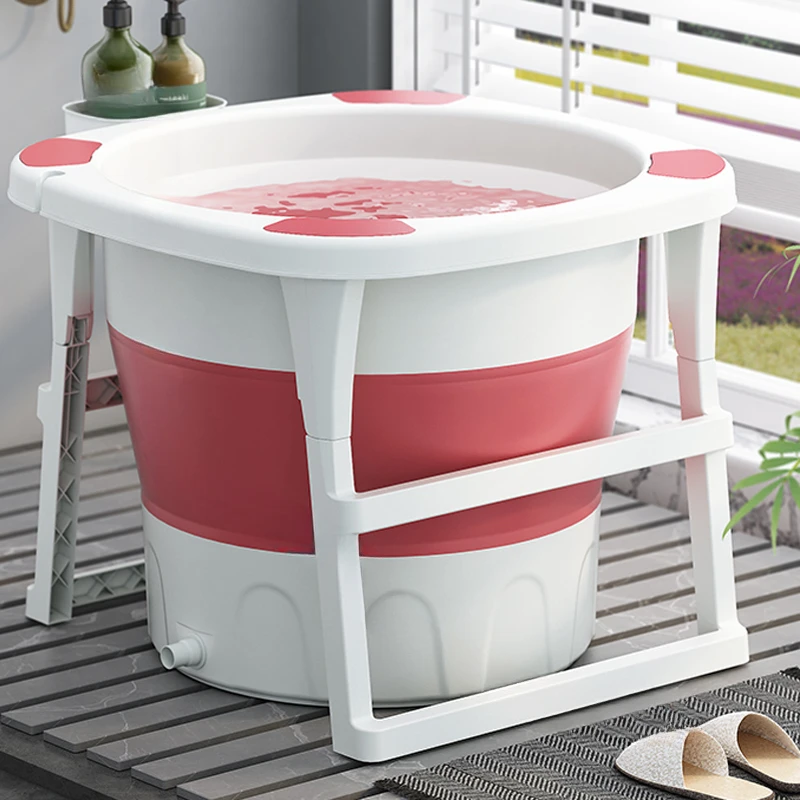 Household Portable Bathtub Adult Foldable High Bath Bucket Small Apartment Hot Tub Large Bath Bucket Light Luxury Baby Bathtub