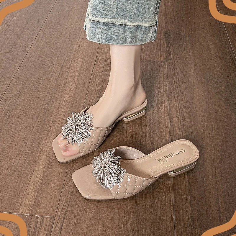 New Arrival Women's Shoes Fashion Bling Rhinestone High Heel Slippers for Woman Elegant Party Shoes Designer Shoes Zapatos Mujer