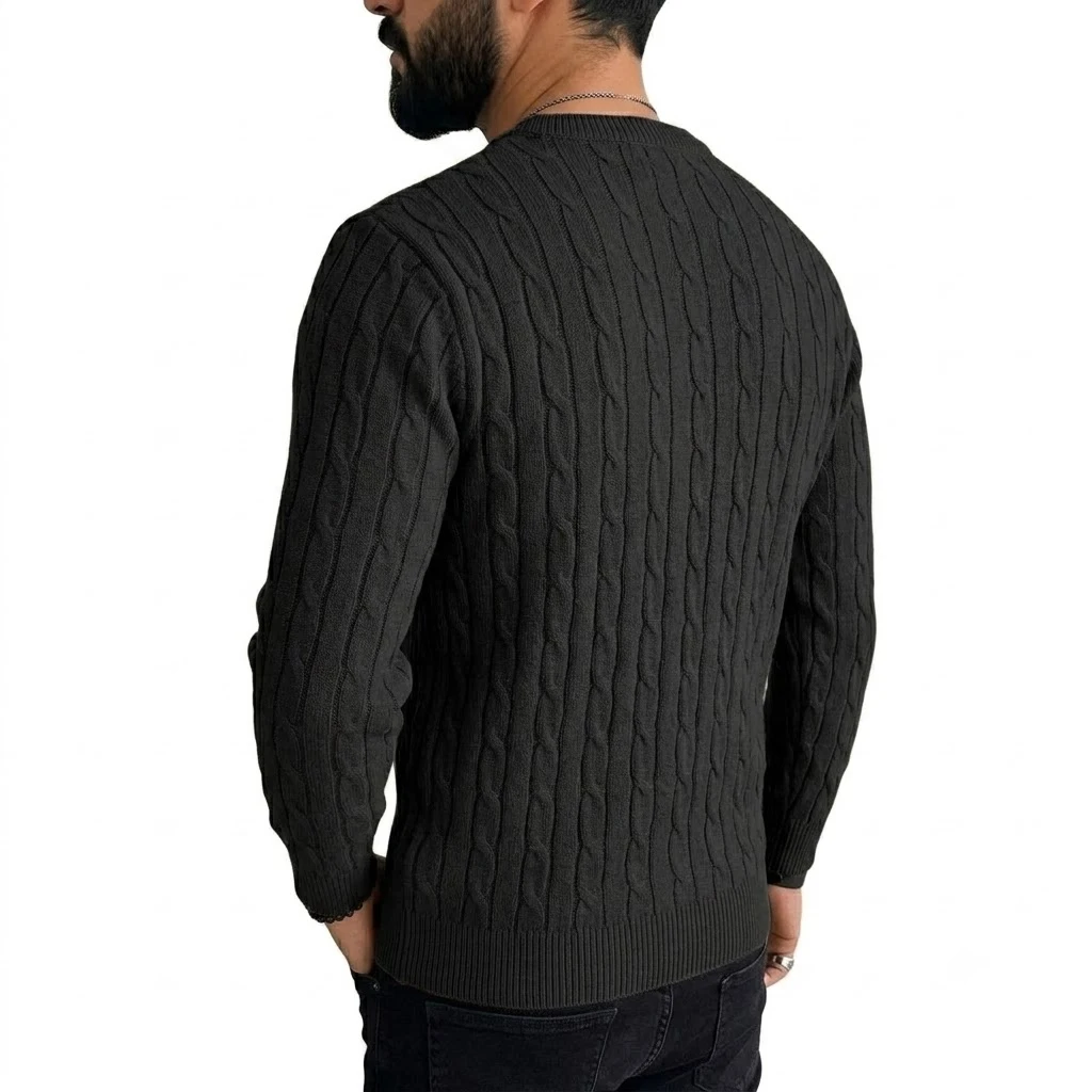 Herbst Herren Langarm Strickpullover Lässiger Rundhalspullover mit Zopfmuster Warme Strickwaren Pullover Sweatshirts oder Herren Arbeitsjacken – Detail 5