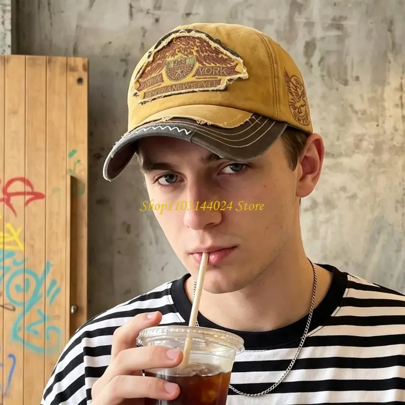 N5KE Distressed Baseball Cap With Stitched Embroidery and Adjustable Closure for Men