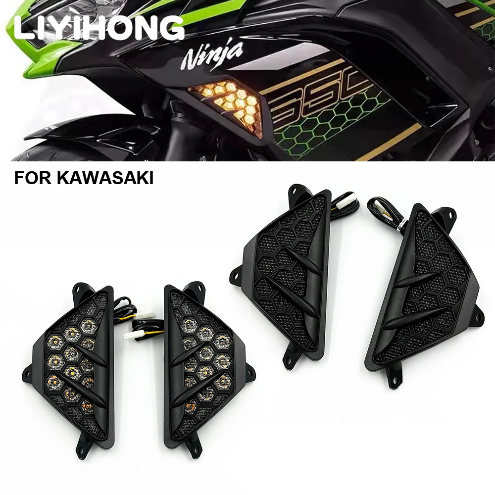 

Светодиодные передние указатели поворота для Kawasaki Ninja 250 300 400 650 1000 ZX-6R ZX-4R ZX25R ER6F, мигающий индикатор лампы ZX-4RR ER-6F