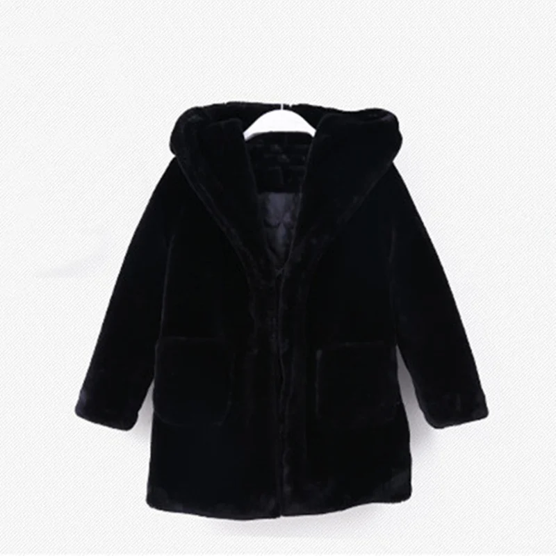 Girls Fur Coat Jacket Cotton Outwear Overcoat 2022 Black Warm Thicken Plus Velvet Winter Autumn Teenager Fuzzy Children\'s Clothi