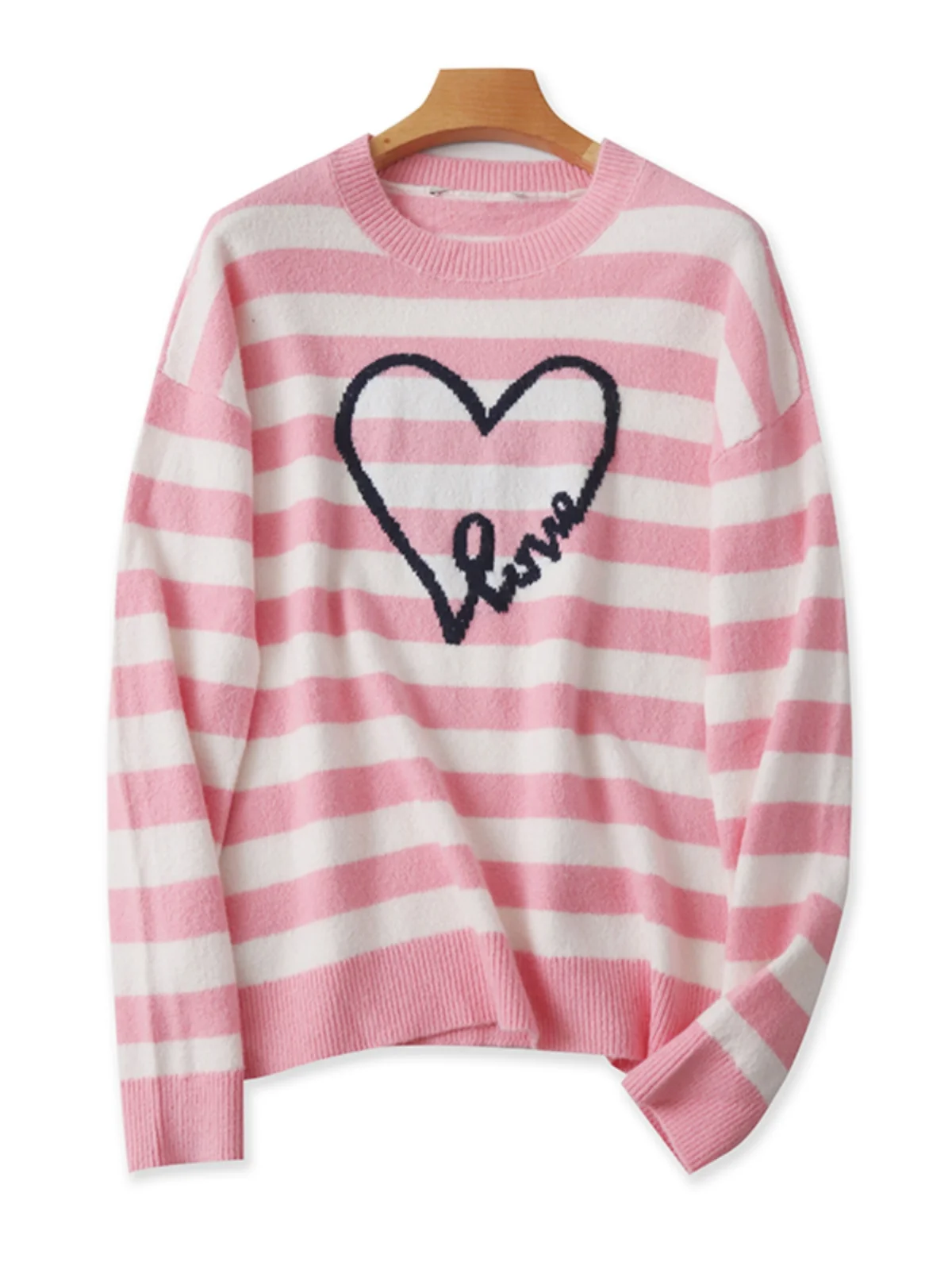 

Women's F43 Knitted Sweater round Ne Long Sve Loose Fit Slimming Overhead Striped Casual Faion Spring Autumn Cotton Po...