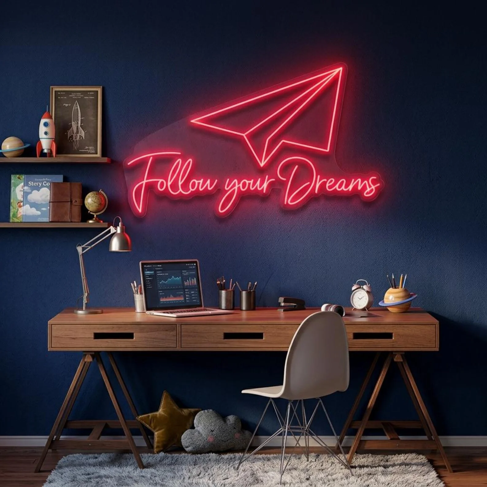 Follow Your Dreams Neon Sign,Inspirational LED Neon Light,Motivational Wall Decor,Bedroom Aesthetic Sign,Home Office Decor