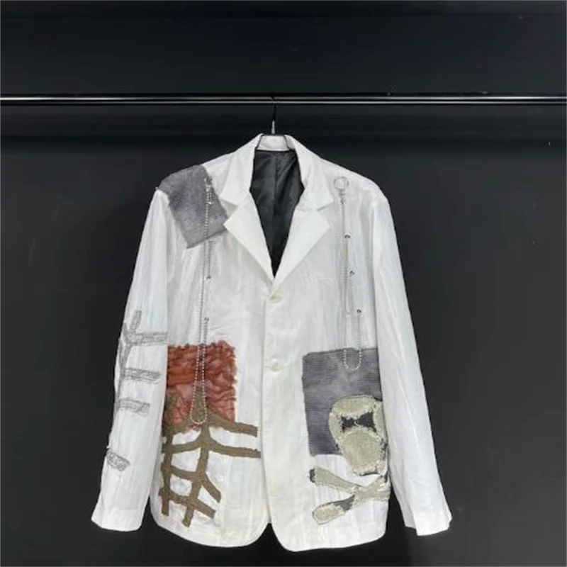 【custom Men's wear】White canary suit high-quality loose men's and women's couple ruffled thin coat