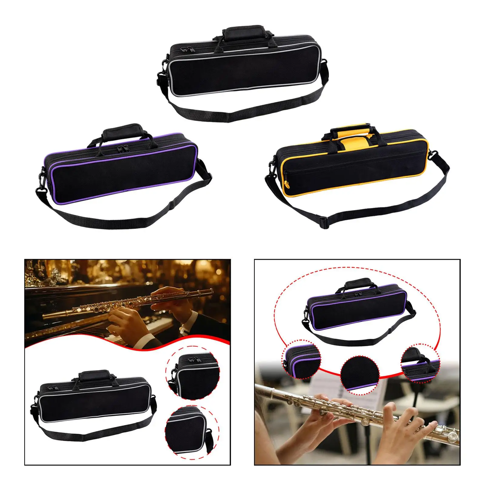 Canvas 16 Hole Flute Case Multipurpose Water Resistant Flute Storage Bag Travel Handbag for Musical Instruments