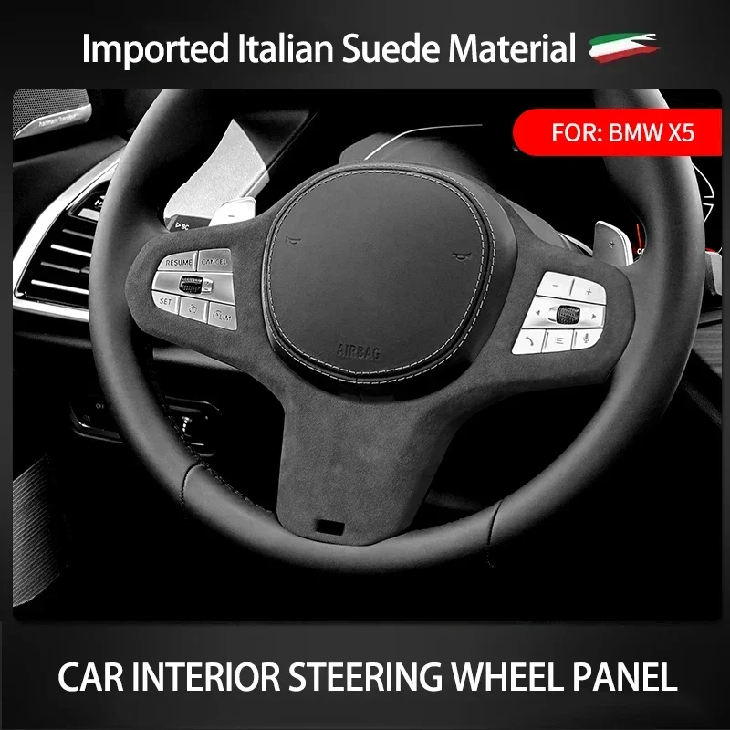 

Top Suede Wrap Car Steering Wheel Decorative Panel Frame For BMW X5 G05 2018 2019 2020 2021 2022 2023 Interior Accessories