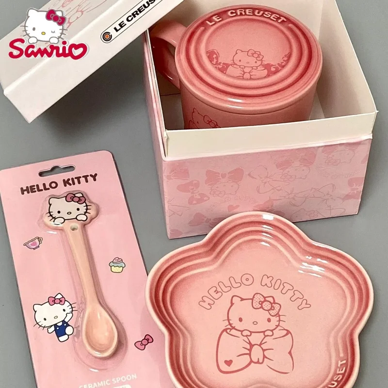 

2024, мультяшная чашка Hello Kitty с крышкой, керамическая чашка, чашка для питья, семейная студенческая кофейная чашка, детский подарок, предметы интерьера