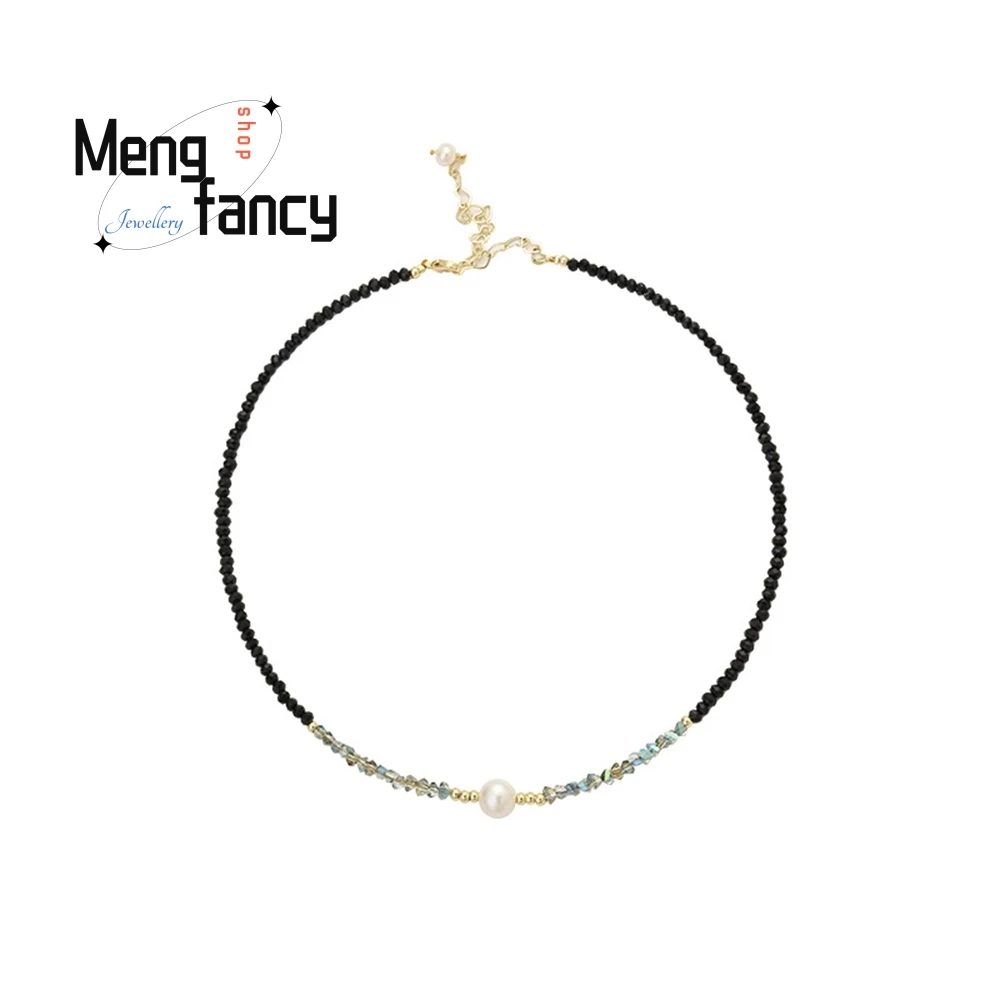 Black Spinel Pearl Necklace, Korean Version Fashionable Beaded Collarbone Elegant And Trendy Design Neckband Luxury Necklace