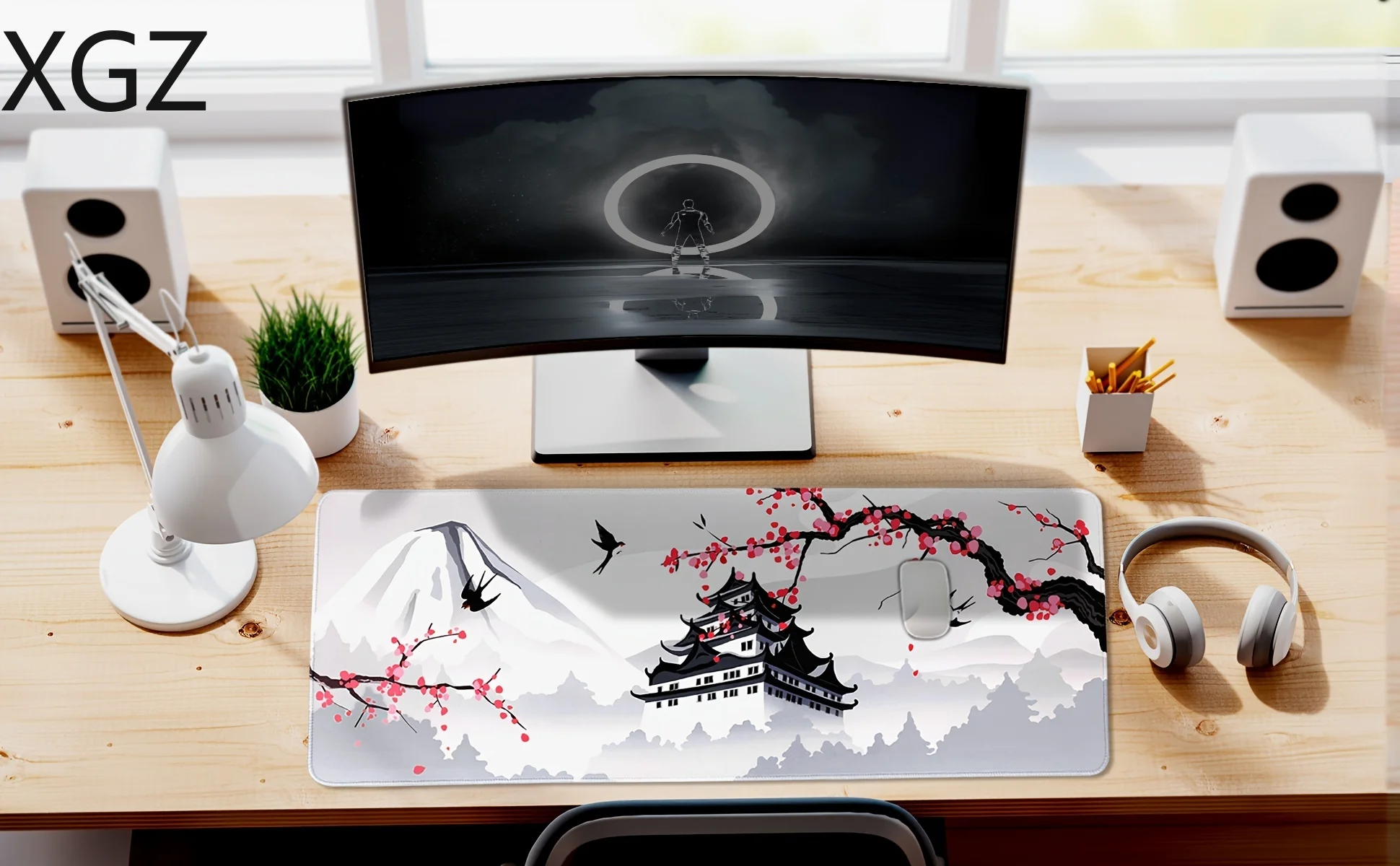 Japanese cherry blossom pattern gaming mouse pad 900×400 pink anti-slip rubber keyboard pad with fine seams for gaming office