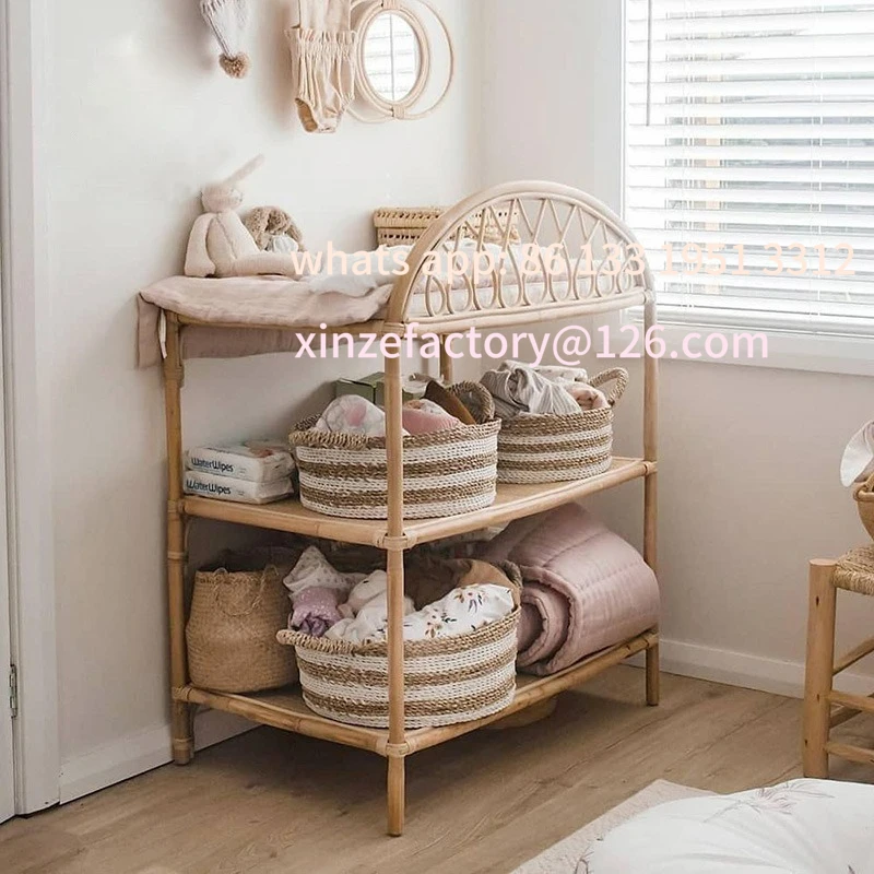 

Customizable Nordic rattan storage multi-layer floor rack small apartment movable storage