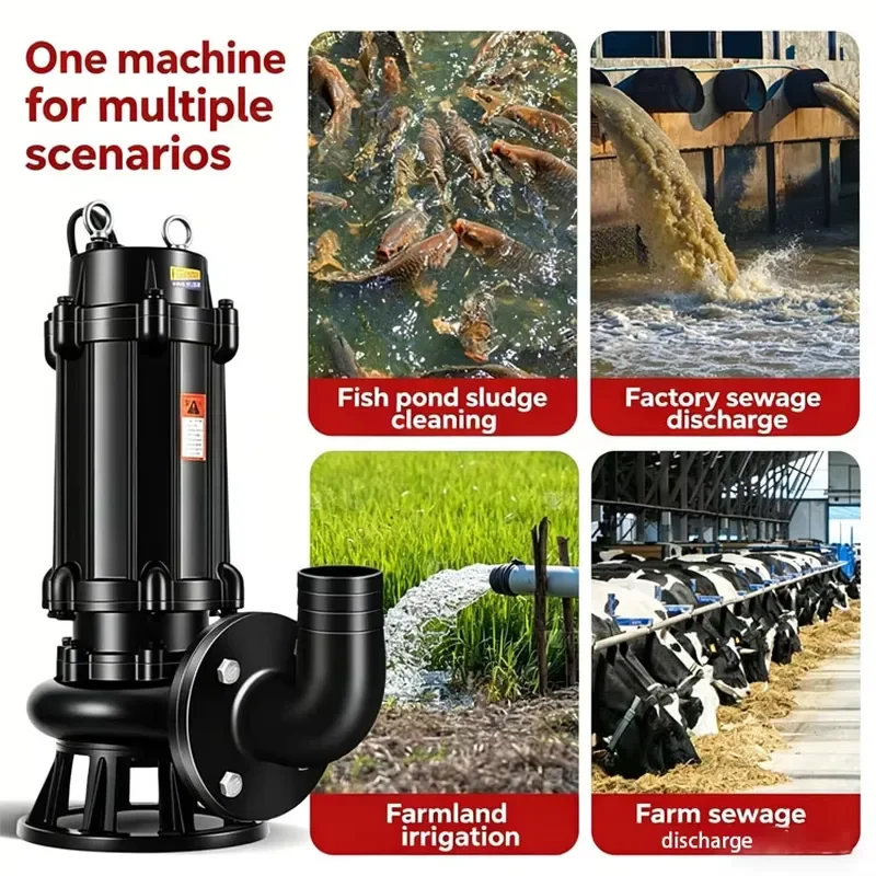 Large Caliber Submerged Sewage Pump Semi-Automatic Control High Pressure Stainless Steel Impeller 100-500 L/min for