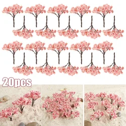 20pcs Mini Cherry Flower Tree Model Plant Diorama Kits Diy Sand Table/HO Railway Scene Layout Railway Layout Scene Decoration