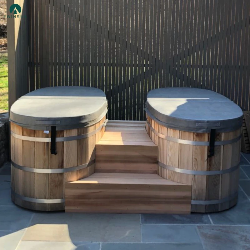 2025 new design traditional style wooden spa bath villa outdoor hot and cold diving for 2 people